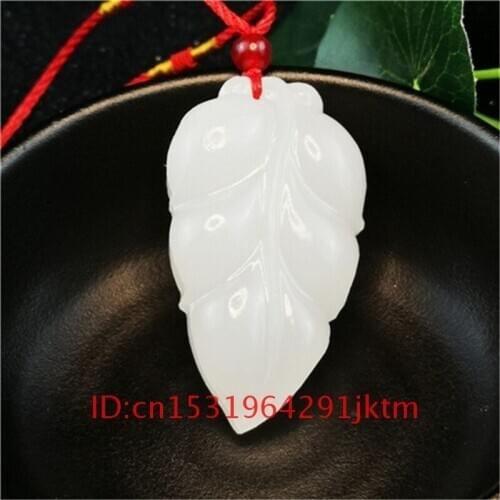 Chinese White Hand Men Jadeite Jade Charm Fashion Carved for Pendant Gifts Necklace Leaf Women Amulet Jewelry Natural