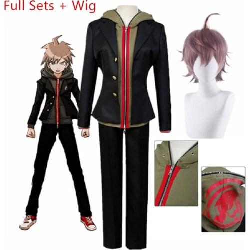 Anime Danganronpa 2 Dangan Ronpa Makoto Naegi Cosplay Costumes Halloween Carnival Party Uniform Naegi Makoto short Hair Men Wigs