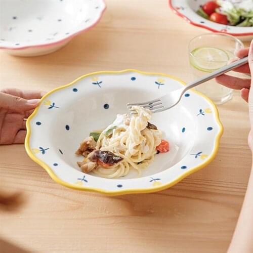 9 Inch Creative Floral Pattern Ceramic Plate Pasta Dish Dessert Tray Fruit Salad Snack Dishes Kitchen Tableware