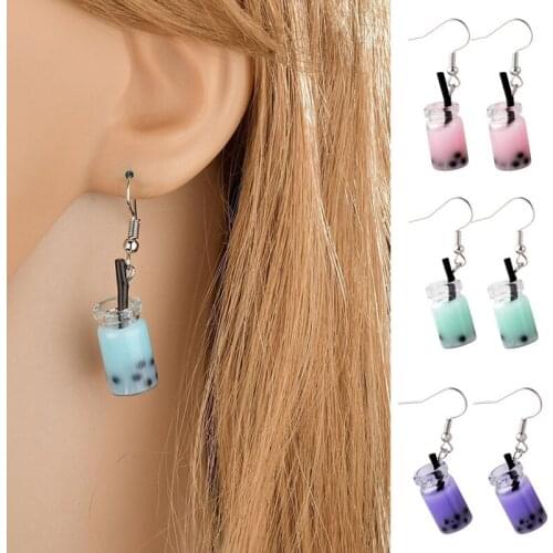 Creative Earrings Handmade Pearl Milk Tea Coffee Cup Earrings for Korean Minimalist Women Gift Earrings Jewelry Wholesale 2021