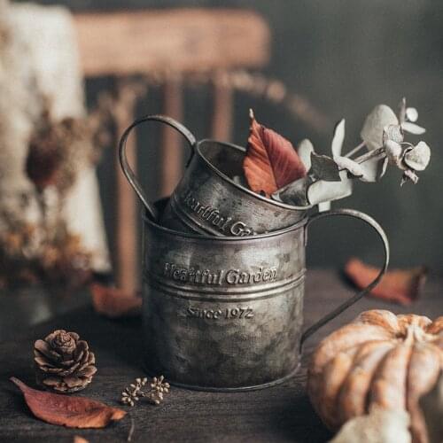 Retro Iron Flower Bucket Coffee Mug Vintage Handle Water Milk Mug Home Kitchen Drinkware Food Fruit Cup Photography Props