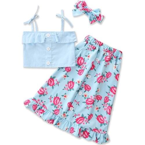 Summer Children Kids Girls Set Slip Vest + Floral Print Pants + Headband Suits for Kids Girls Clothing