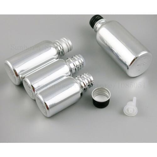 20pcs 1OZ 50ML 5ml 100 ml Silver Glass Refillable Travel Bottle liquid Essential Oil Bottles Container Vials with Aluminum cap