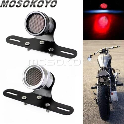 Motorcycle Custom Retro Vintage LED Tail Light For Harley Scrambler Cafe Racer Mesh Grill Stop Brake Lamp w/ Number Plate Light