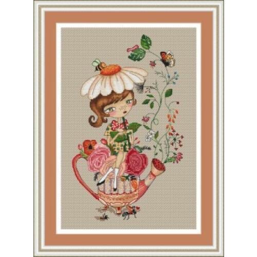 Tt Counted Cross Stitch Kit Happy girl series - teapot girl Handmade Needlework For Embroidery 14ct Cross Stitch