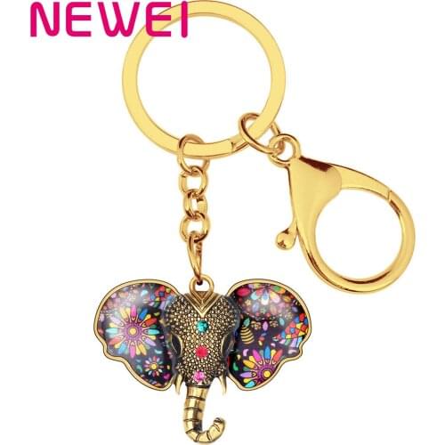 Newei Alloy Plated Antique Gold Anime Floral Elephant Keychain Keyring Animal Jewelry For Women Girls Men Gift Purse Accessories