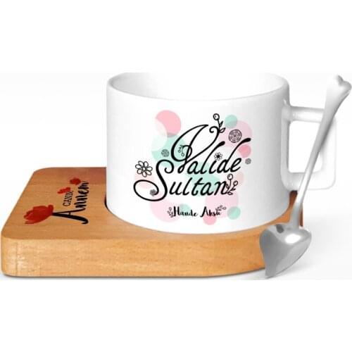 Personalized Valide Sultan Designed Wood Altlıklı Ceramic Cup-3