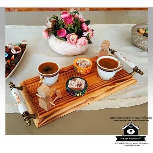 Coffee Presentation Tray-Tea Coffee Rustic Porcelain Handle Coexisting Themed Gift Coffee Presentation Tray for Special Presentations