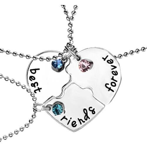 New Broken Heart Blue/sky blue/Red Rhinestones Pendant Necklace Best Friends Forever 3 pcs Splicing Necklace Friendship Gifts