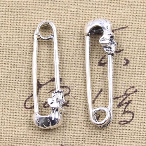 5pcs Charms Skull Skeleton Pin 46x14x9mm Antique Bronze Silver Color Pendants DIY Craft Making Findings Handmade Tibetan Jewelry