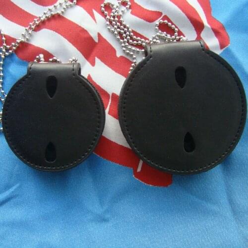Us Police Badge Round Holder Leather Belt Clip BLACK Us Badge Holder Chains Pendant NO BADGE