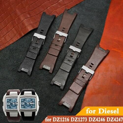 Genuine Leather Watchband 32mm for Diesel Watch Strap for DZ1216 DZ1273 DZ4246 DZ4247 DZ287 Soft Breathable Wrist Band Bracelet