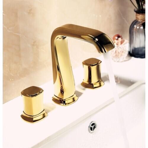 Luxury gold brass bathroom sink faucet Top quality Three holes Double handle Basin mixer faucet tap