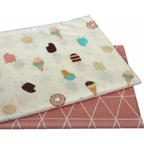100% cotton twill cloth cartoon beige icecream pink big rhombus fabrics for DIY crib bedding cushions apparel quilting handwork