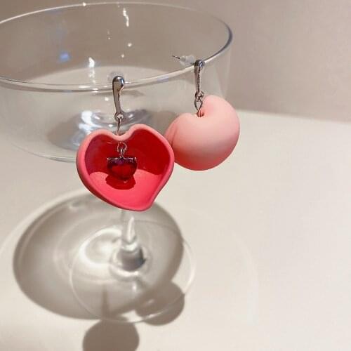Minar Cute Sweet Pink Peach Drop Earrings for Women Resin Arcylic Fruit Shiny Rhinestone Hanging Dangle Earrings Summer Jewelry