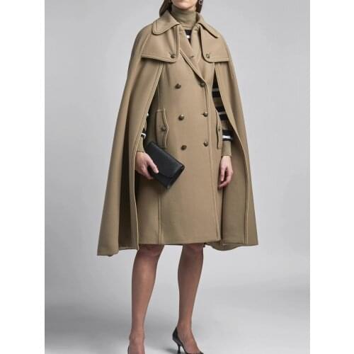 British Style Woolen Cloak Overcoat 2021 Fall Winter New Double Breasted Camel Long Coats Elegant Slim Wool Womens Outerwear