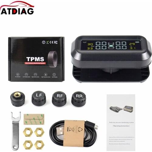 Original Solar Power USB TPMS Car Tire Pressure Monitoring System LCD 4 External / Internal Sensors for SUV Temperature Warning