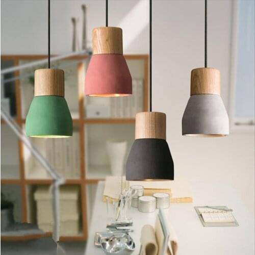 Modern Concret Indoor Led Pendant Lamp Nordic Cement Wood Creative Hanging Lights Fixture Luminaire Restaurant Kitchen Lighting