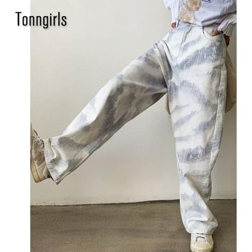 Tonngirls Brand Chic Tie Dye Denim Wide Leg Pants 2021 Summer Straight Boyfriend Jeans For Women High Waist Mom Jeans Y2k Cool