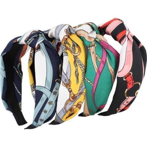 Trendy Center Knotted Floral Pattern Satin Hairband Vintage for Women Proms Hair Ornaments