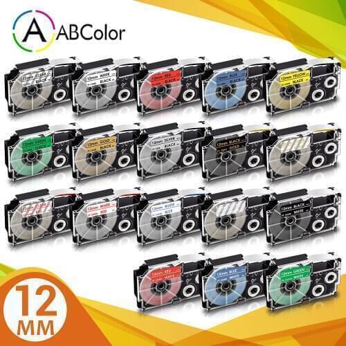 A ABColor 9/12mm For XR-12WE XR-9WE Label XR-12XXR-12RD XR-12BU Label Tape XR-12YW XR-9YW XR-12GN for CASIO KL-60 Label Maker