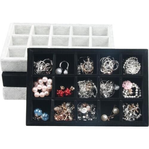 Velvet Stackable Jewelry Bracelet Display Tray 15 Girds Case Holder Organizers Storage Showcas