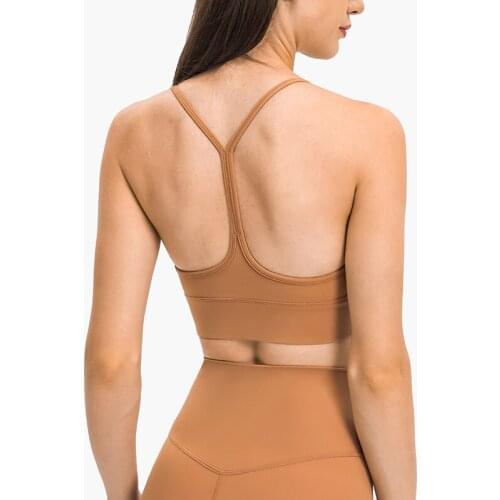 Womens Cozy Widen Hem Padded Running Sports Bra For Women Y-Shape Racer Back Spaghetti Straps Yoga Bra Tops with Removable Cups