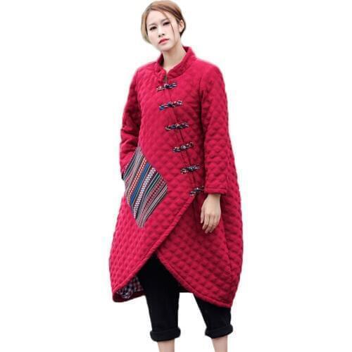 Women cotton coat 2019 winter jacket female vintage ethnic style women overcoat thicken women cotton coat winter warm jacket