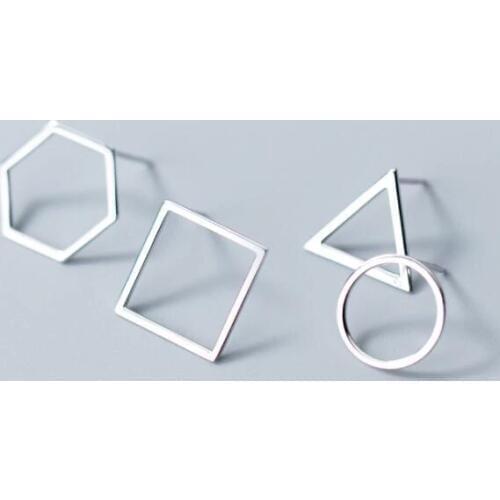 1pair 100% Real. 925 Sterling Silver Fine Jewelry Big Open hexagon /Square /Triangle Geometric Shape Stud Earrings gtle2065