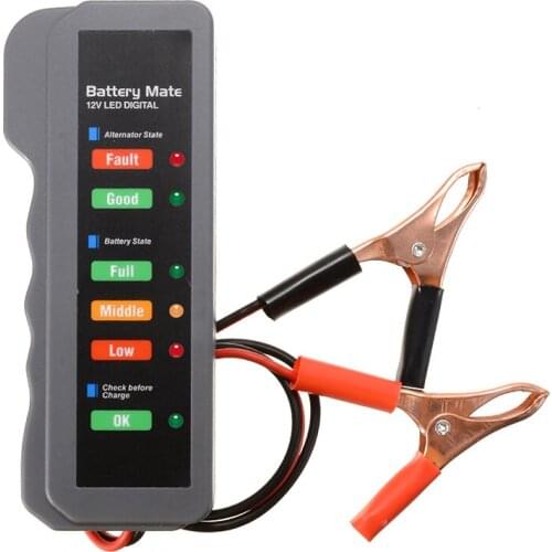 1pc 12V Automotive Car Battery Tester Test Analyzer Auto System Analyzer Alternator Cranking Check 6-LED Indicator Light