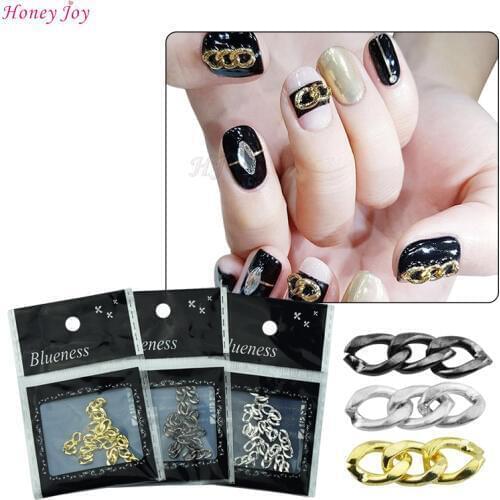 3 Bags/Lot 3D Punk Metal Thick Nail Chain Silver/Black/Golden Retro Jewelry Simple Lock Nail Art Decoration