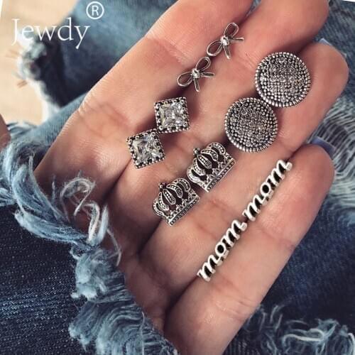 5 Models Water Drop Fatima Owl MOM Bowknot Crown Crystal Stud Earrings for Women Boho Boucle D'oreille Jewelry Dazzling Brincos