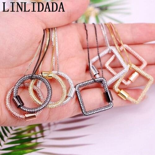 5Pcs, Clear CZ Micro Pave Lock Carabiner Round/ Square /Oval Shaped Copper Zirconia Clasp Necklace Jewelry Gift For Women Men