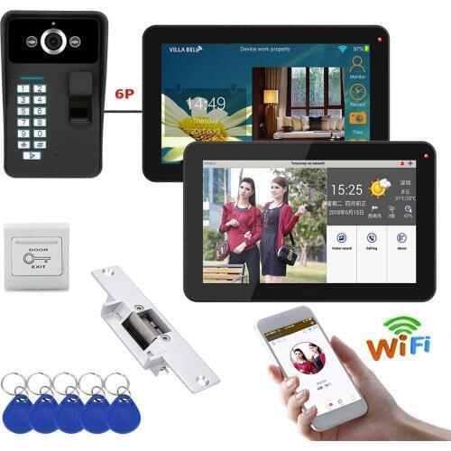 9 inch 2 Monitors Wired / Wireless Wifi Fingerprint Video Door Phone Doorbell Intercom System with Electric Strike Lock+ IR-CUT