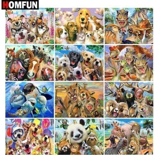 HOMFUN Full Square/Round Drill 5D DIY Diamond Painting "Animal friend" 3D Diamond Embroidery Cross Stitch Home Decor Gift BK01