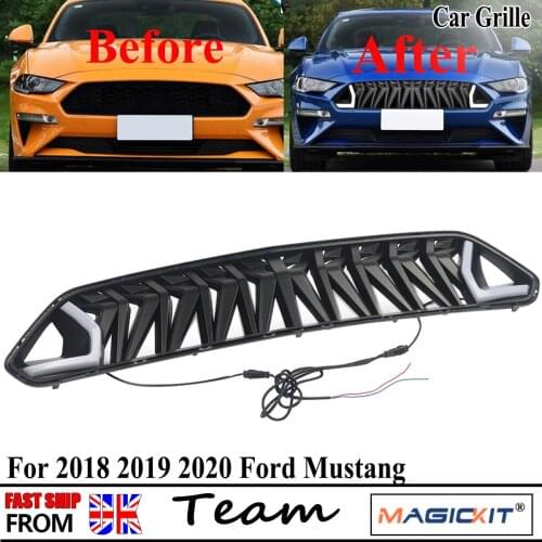MagicKit LED DRL FOR 2018 2019 2020 FORD MUSTANG SHARK FRONT UPPER BUMPER GRILL BLACK