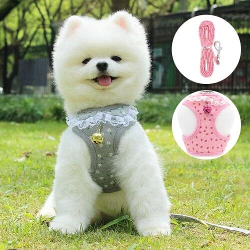 Breathable Small Dog Pet With Bells Harness Leash Puppy Cat Vest Harness Collar For Chihuahua Pug Bulldog Cat