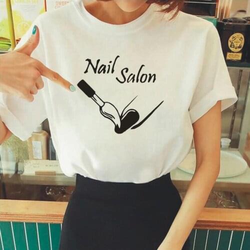 Harajuku Tshirt Summer Cotton Short Sleeve Tee Shirt Femme Fashion Nail Bar Salon Girl T Shirt Women Tops Casual Camiseta Mujer