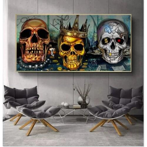 Graffiti Art Skull Oil Painting on Canvas Wall Art Posters Prints Wall Pictures for Living Room Bedroom Home Cuadros Decor