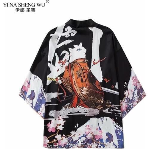 Japanese Style Kimono Shirt Cherry Blossom Print Robe Traditional Cardigan Harajuku Women Men Sunscreen Haori Cosplay Yukata Top
