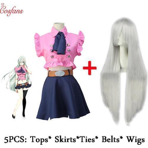5PCS Adults Anime The Seven Deadly Sins Elizabeth Lion Cosplay Costume Cute Womens Girls Uniform Halloween cosplay Costumes