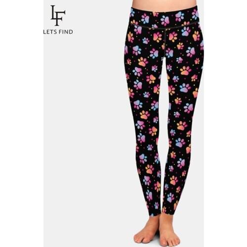 LETSFIND 2020 Fashion Paw Print Pattern Animal Footprint Printing Women Pants High Waist Plus Size Fitness Elastic Slim Leggings