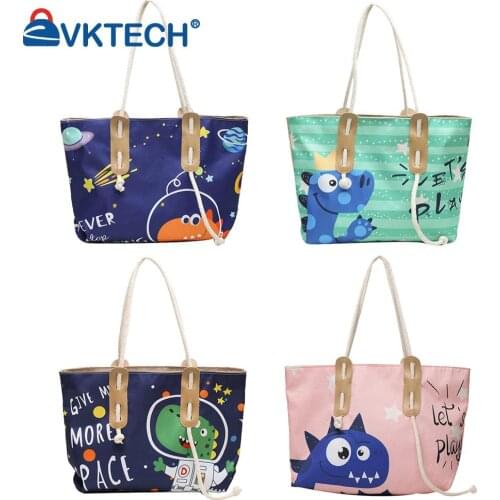Fashion Women Cute Canvas Cartoon Printing Shoulder Shopping Bag Ladies Casual Large Capacity Tote Handbags