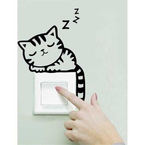 Cartoon Wall Stickers DIY Lovely Cute Sleeping Cat Switch Sticker Decals for Home Bedroom Living Room Parlor Decorations