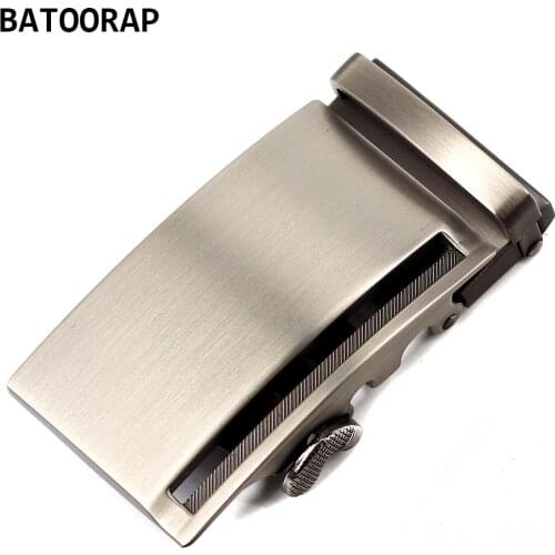 Mens Buckle Belt High Quality Gray Alloy Ratchet Buckle Click Automatic Buckle Metal Wire Drawing Process Fits In 3.5 cm Belts