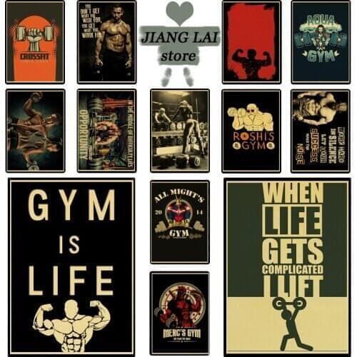 Muscle Bodybuilding Fitness Motivational Quotes Art Poster Painting Retro Poster Wall Picture Print for Home Gym Office Decor