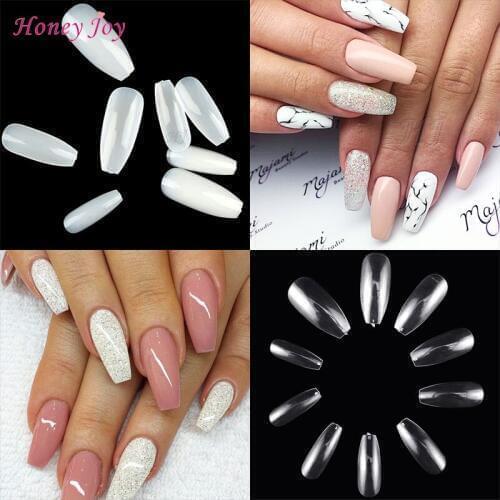 500pcs/bag Clear Natural Coffin Nails Ballerina False Nail Tips 10 Sizes #0-#9 Full Cover Acrylic ABS Material Fake Nail Art Tip