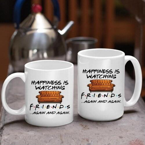 Happiness Is Watching Friends Again and Again 11oz White Ceramic Coffee Mug Friends Birthday Milk Cup