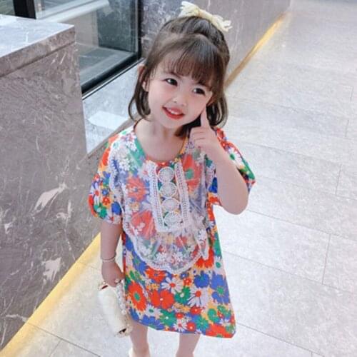 2021 summer new girl Korean style lace dress Mori girl childrens clothing western style cotton cloth skirt trendy factory direc