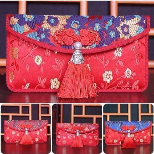 New Years Lucky Money Red Envelope Cloth Happy New Year Art Betrothal Gift Bag High-grade Brocade Wedding Tassel Bags